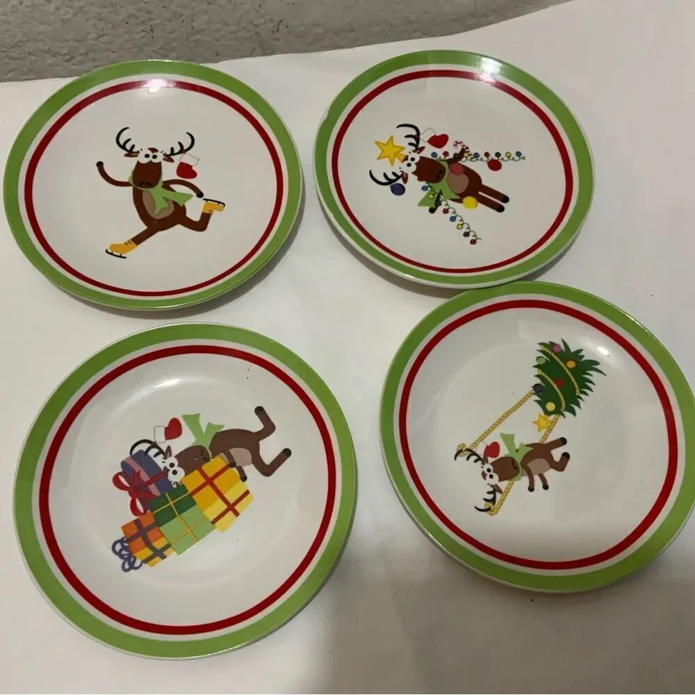 Set Of 4 Promotional Alliance WHIMSICAL REINDEER 6” APPETIZER Plates A3